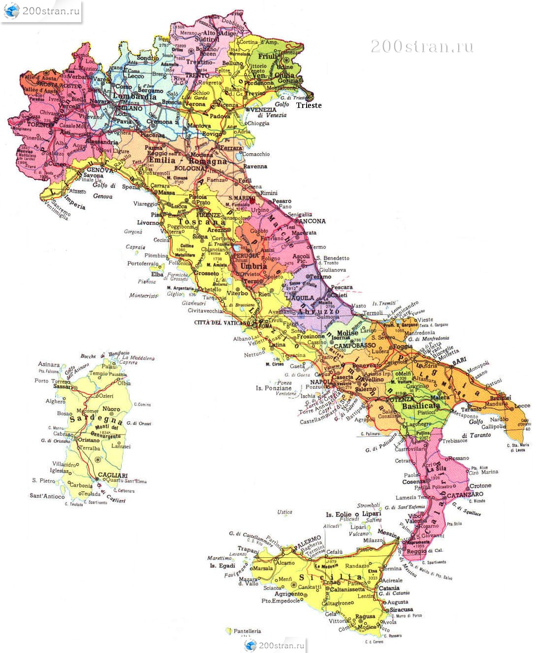 Карта провинций Италии Map Of Provinces Of Italy