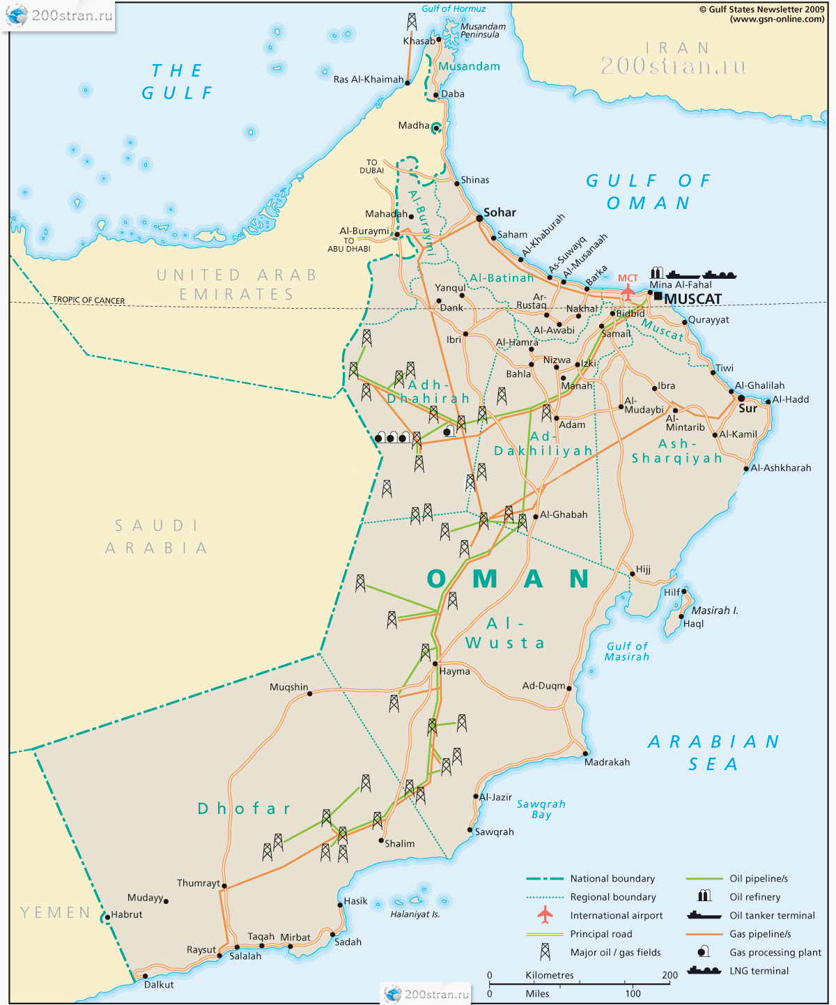 Нефтяная карта Омана (месторождения нефти и тп) | Map of Oman Oil (oil and mn)