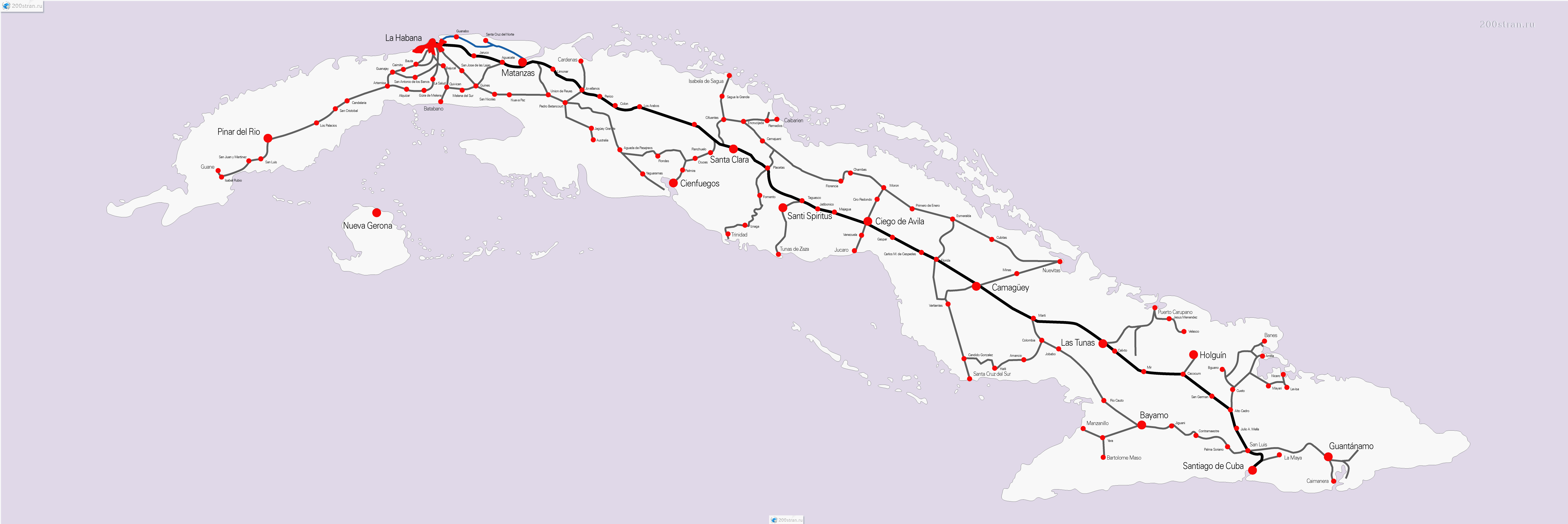 Карта железных дорог Кубы | 