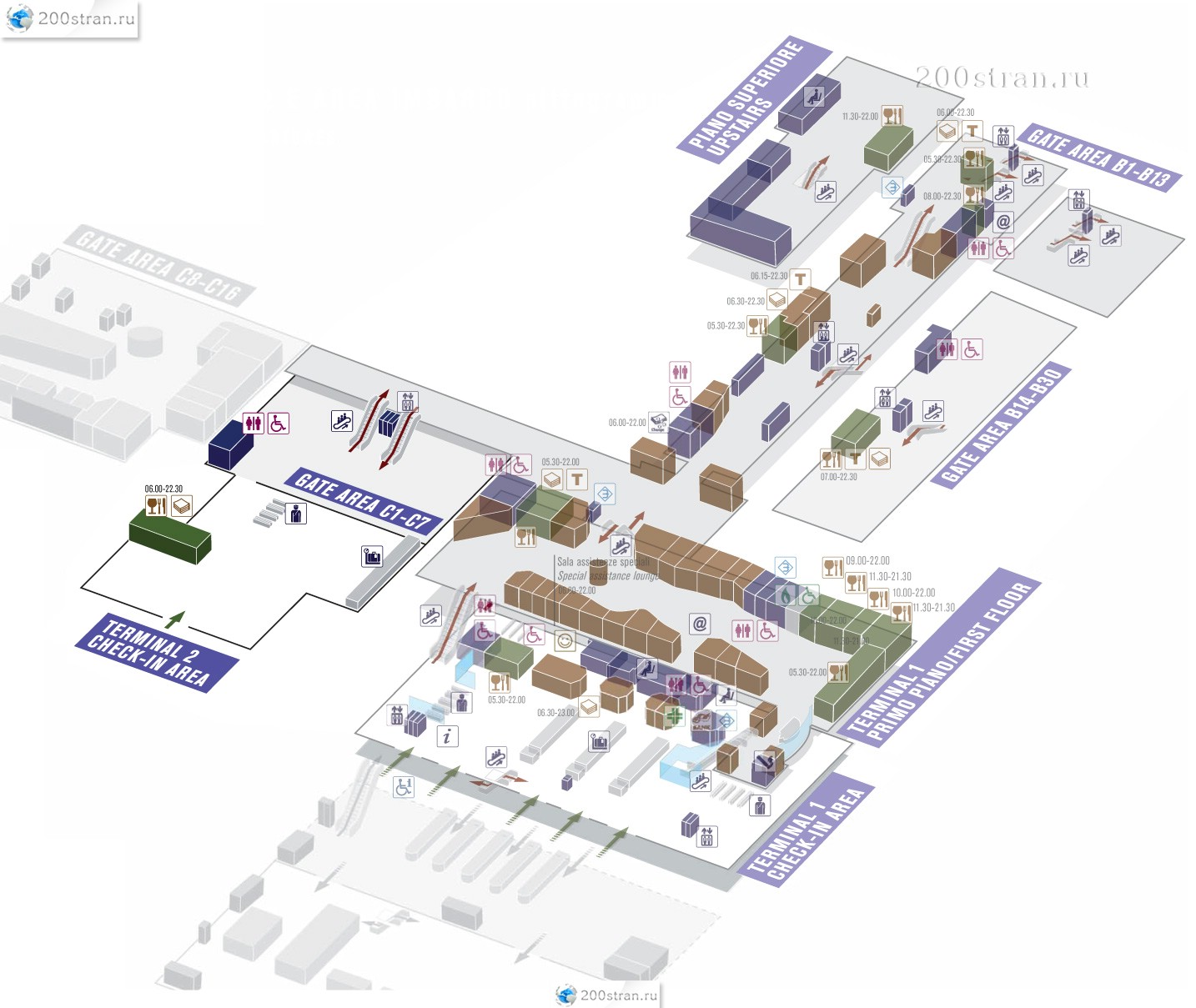 Схема аэропорта Рима Leonardo Da Vinci International Fiumicino Fco