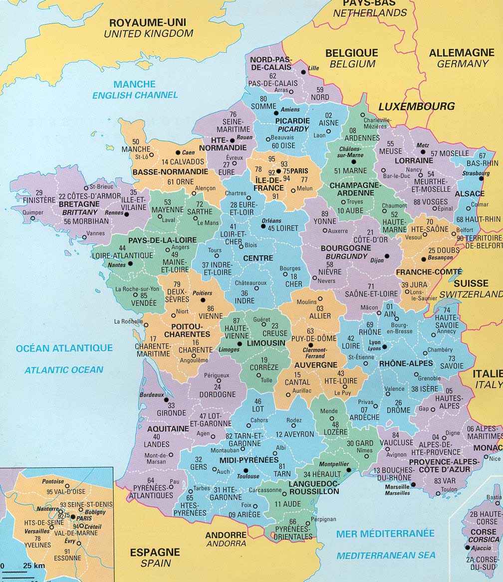 Francuski jezik. Administrativna karta Francuske (preklapanje zidova)