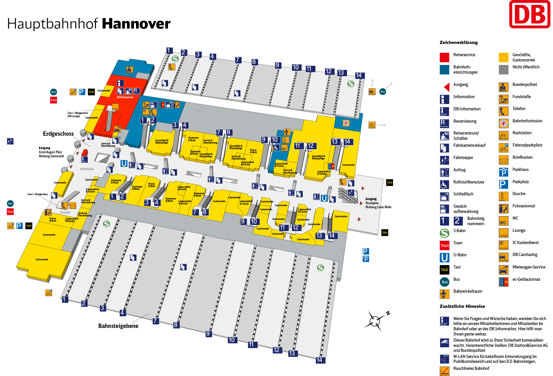 Схема главного вокзала Ганновера Hannover Hbf
